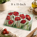 Glass Cutting Board, Red Poppy Floral Charcuterie Tray, Two Sizes