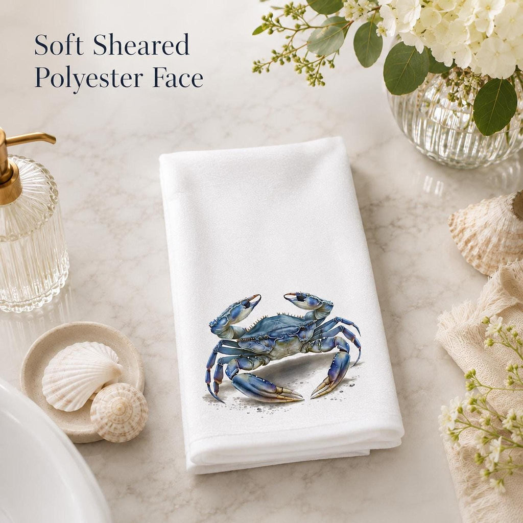 Powder Room Blue Crab Fingertip Towel, 11 x 18-Inch Coastal Bath Decor