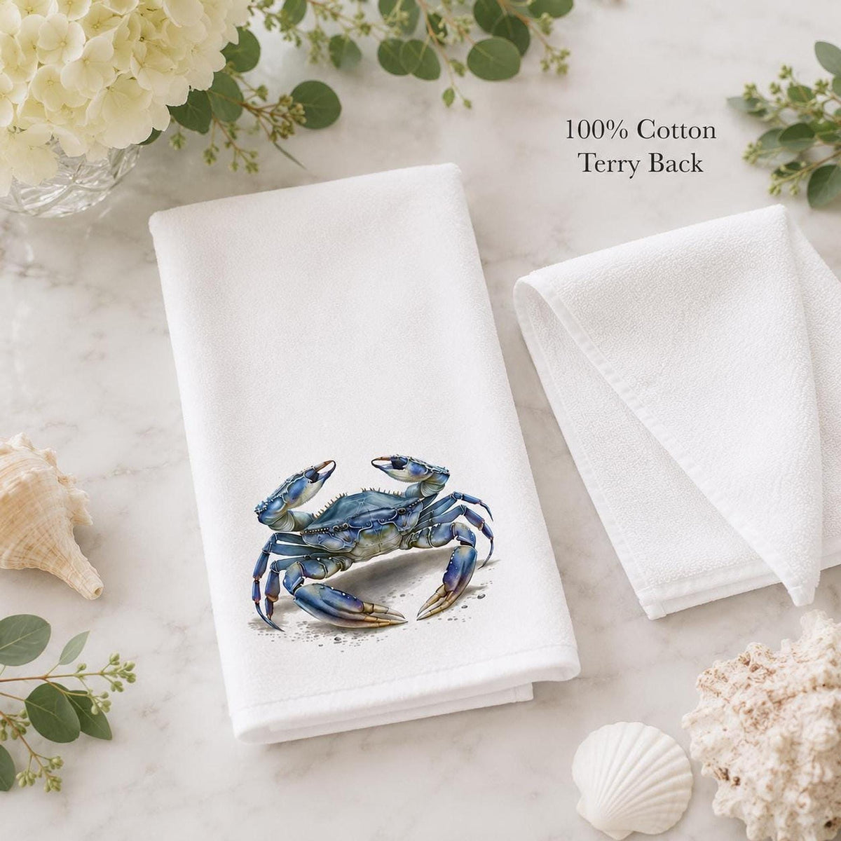 Powder Room Blue Crab Fingertip Towel, 11 x 18-Inch Coastal Bath Decor