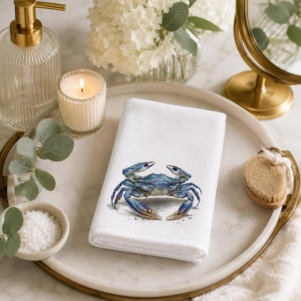 Powder Room Blue Crab Fingertip Towel, 11 x 18-Inch Coastal Bath Decor