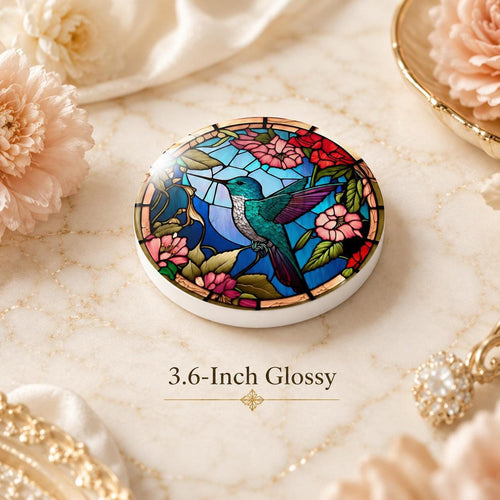 Art Glass Bird Ceramic Coaster, Hummingbird Floral Design, Glossy Or Matte Finish