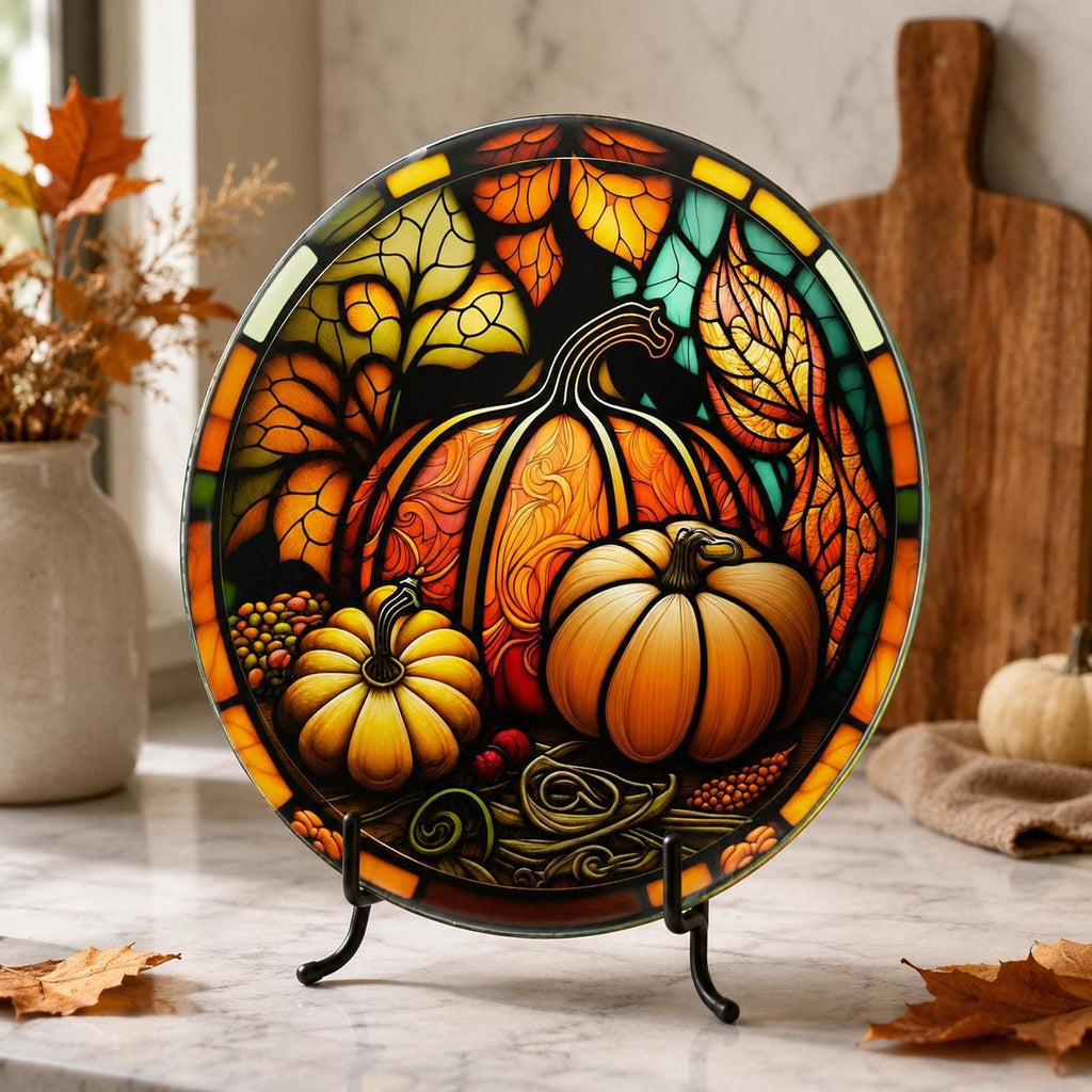 Glass Cutting Board, Tempered Surface with Pumpkin Artwork, 8 or 12 Inches