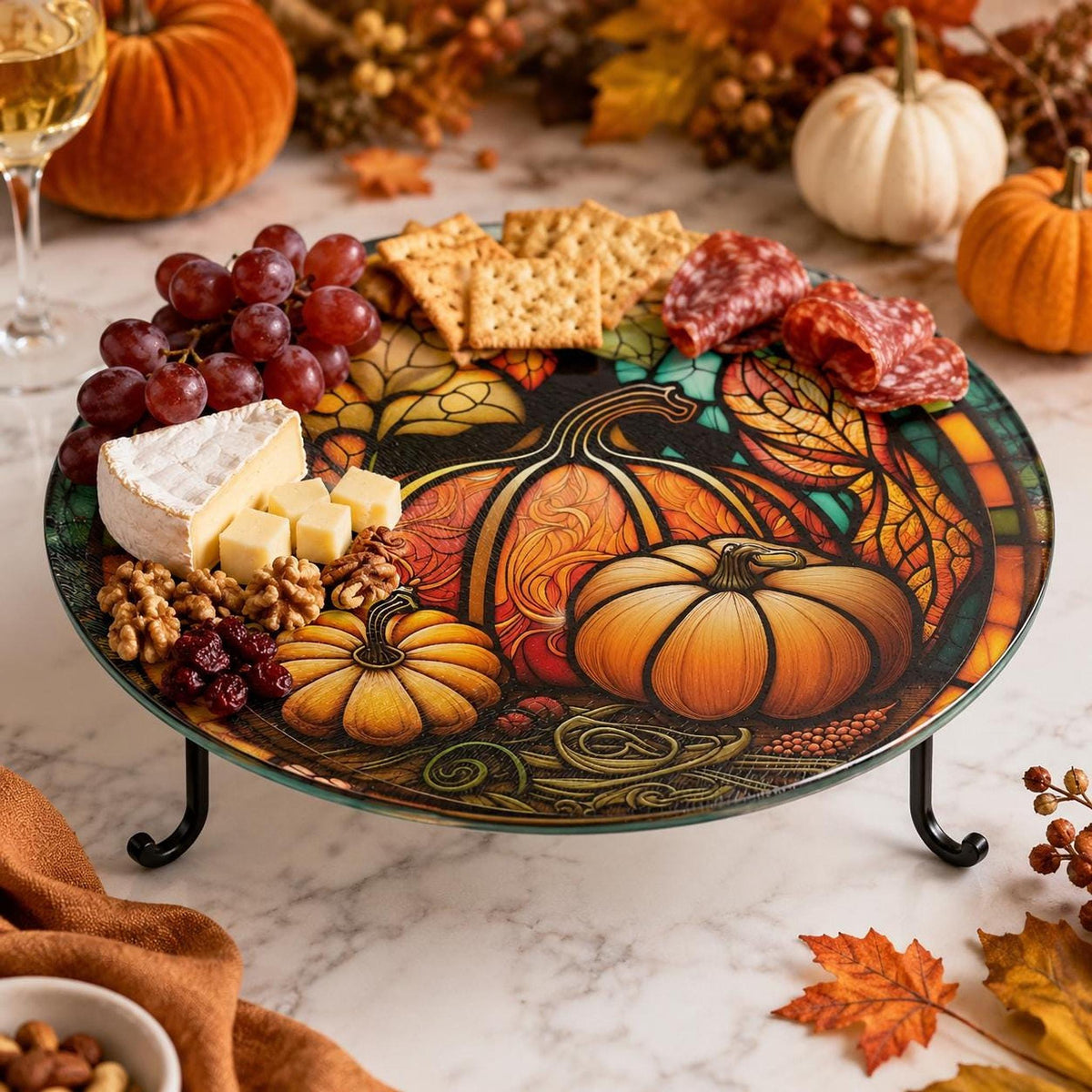 Glass Cutting Board, Tempered Surface with Pumpkin Artwork, 8 or 12 Inches