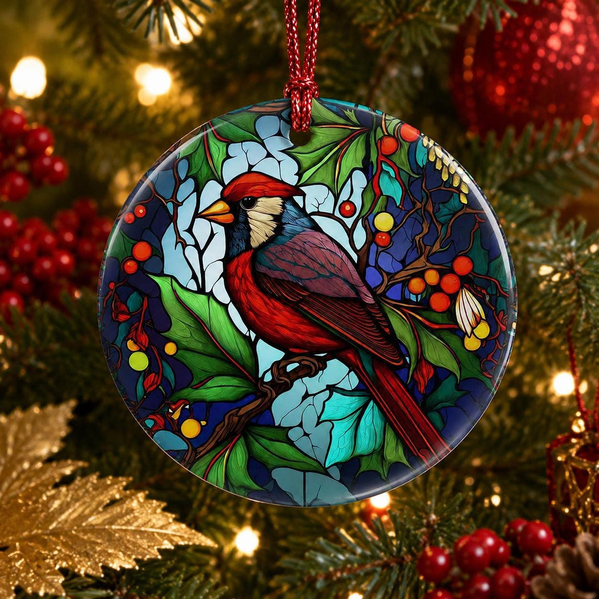 Cardinal Ornament, 3-Inch Round Ceramic Memorial Keepsake, Red Bird Decor