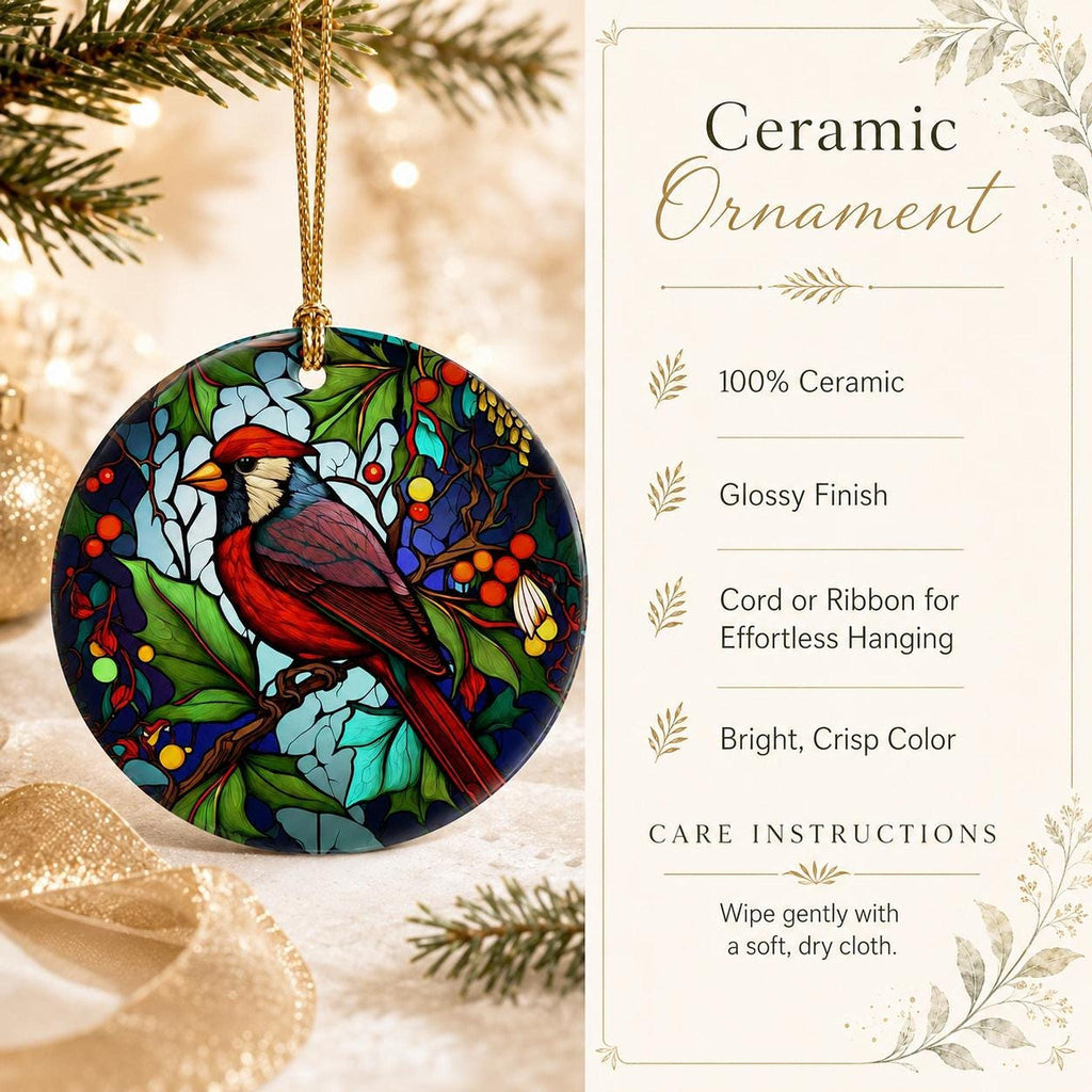 Cardinal Ornament, 3-Inch Round Ceramic Memorial Keepsake, Red Bird Decor