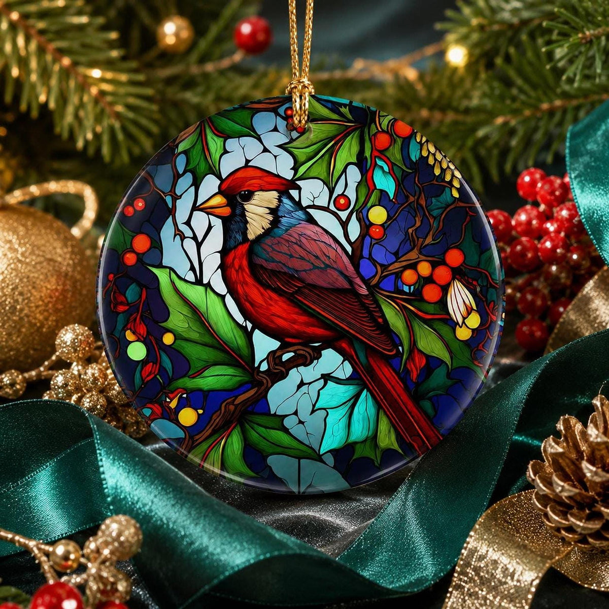 Cardinal Ornament, 3-Inch Round Ceramic Memorial Keepsake, Red Bird Decor