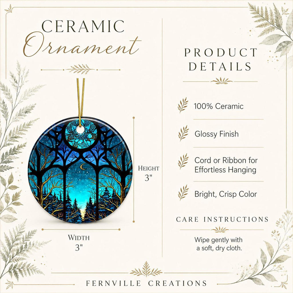 Crescent Moon Decor, Blue Woodland Ceramic Christmas Ornament