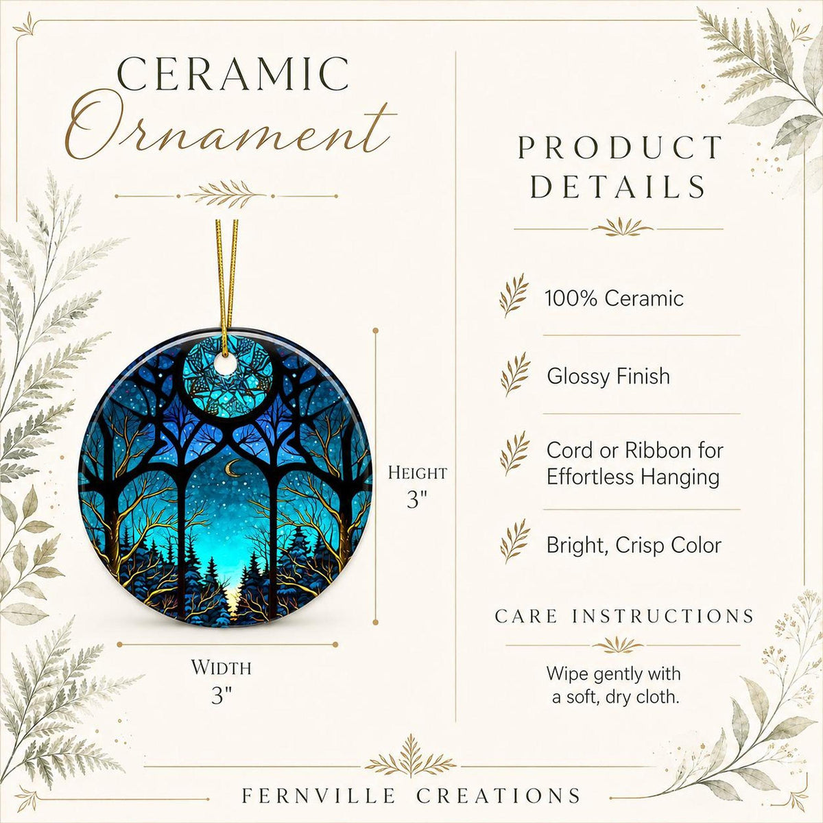 Crescent Moon Decor, Blue Woodland Ceramic Christmas Ornament