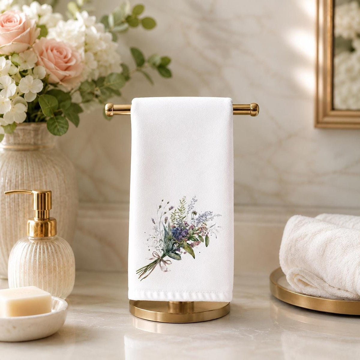 Fingertip Towel, Wildflower Bouquet, Sheared Polyester Front, Cotton Terrycloth Back