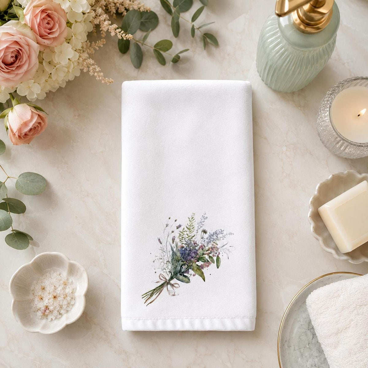 Fingertip Towel, Wildflower Bouquet, Sheared Polyester Front, Cotton Terrycloth Back