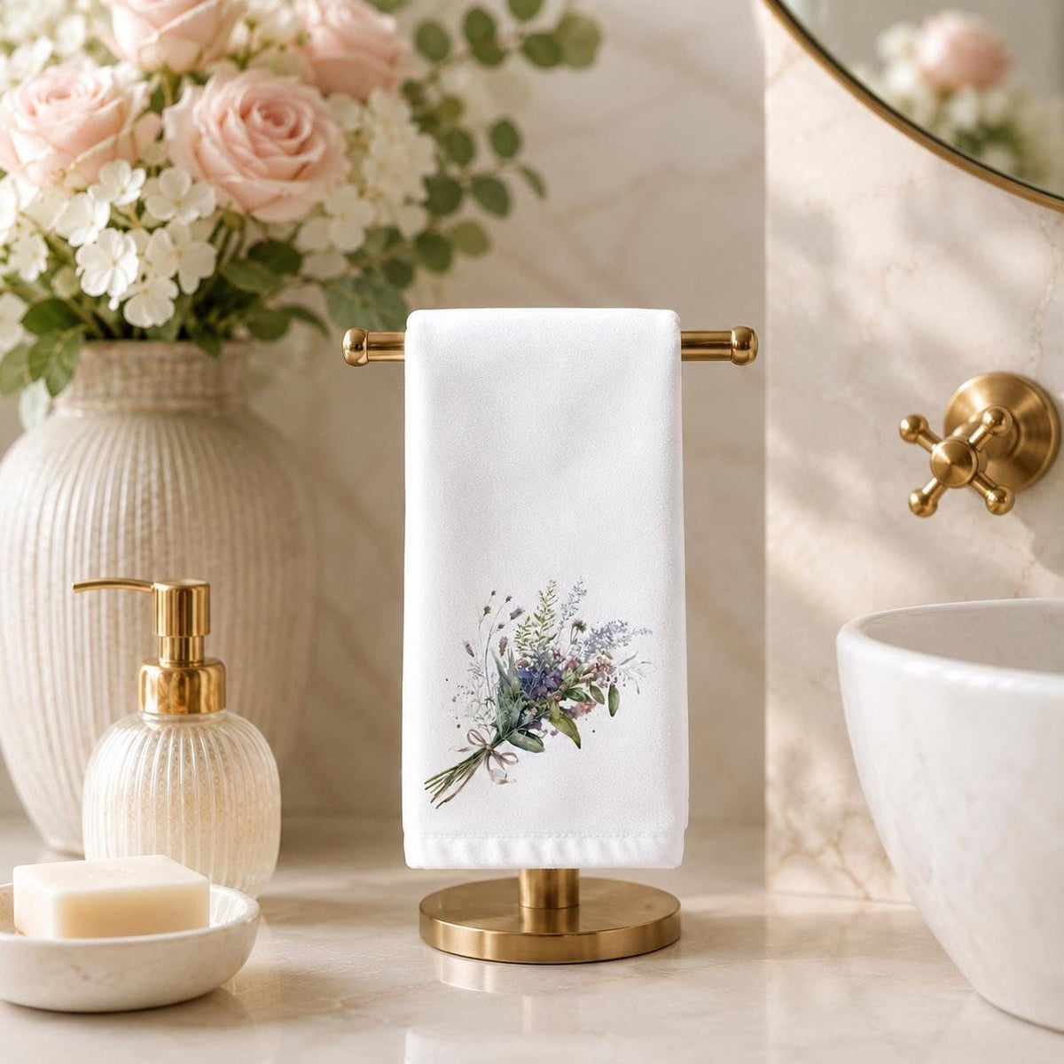 Fingertip Towel, Wildflower Bouquet, Sheared Polyester Front, Cotton Terrycloth Back