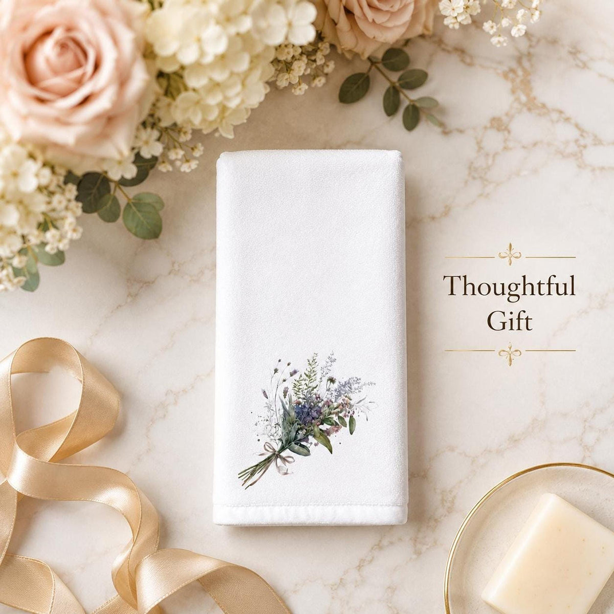 Fingertip Towel, Wildflower Bouquet, Sheared Polyester Front, Cotton Terrycloth Back