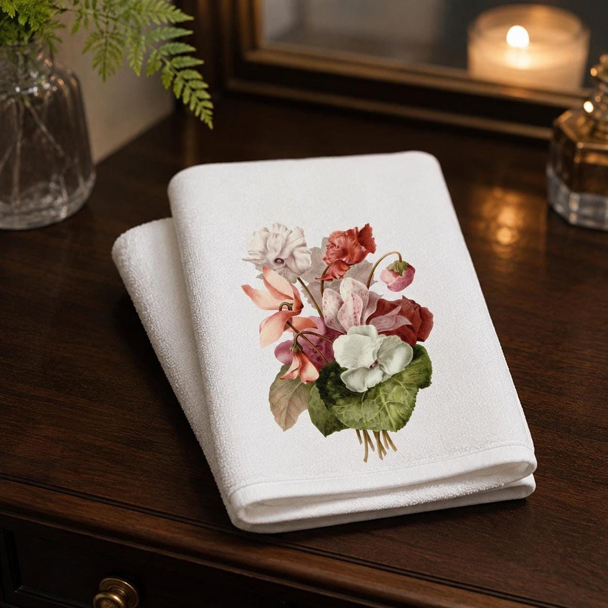 Pink Floral Fingertip Towel, 11 x 18-Inch Cotton Terrycloth Guest Bath Decor