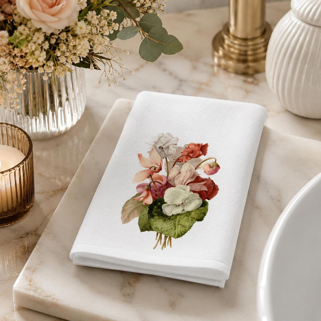 Pink Floral Fingertip Towel, 11 x 18-Inch Cotton Terrycloth Guest Bath Decor