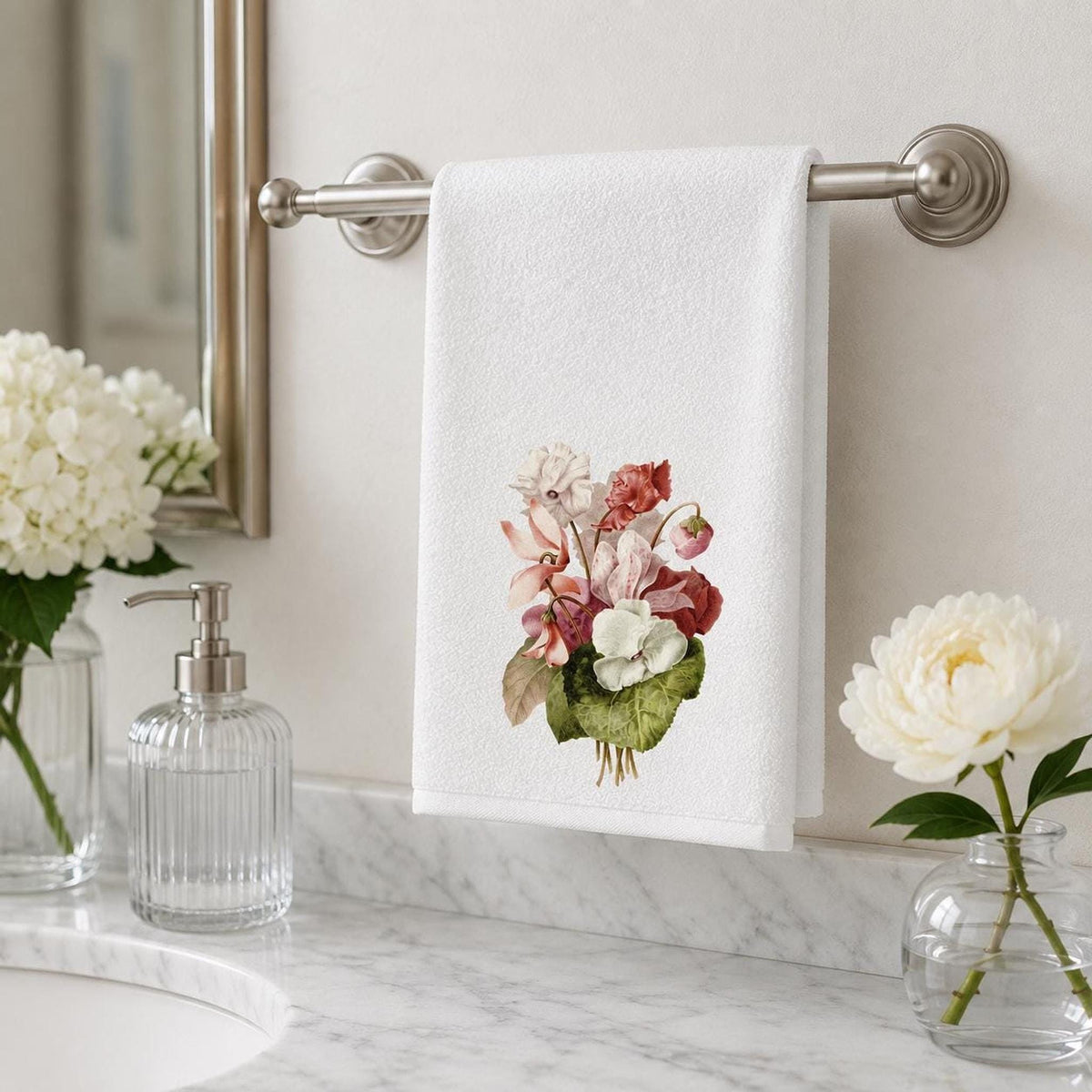 Pink Floral Fingertip Towel, 11 x 18-Inch Cotton Terrycloth Guest Bath Decor