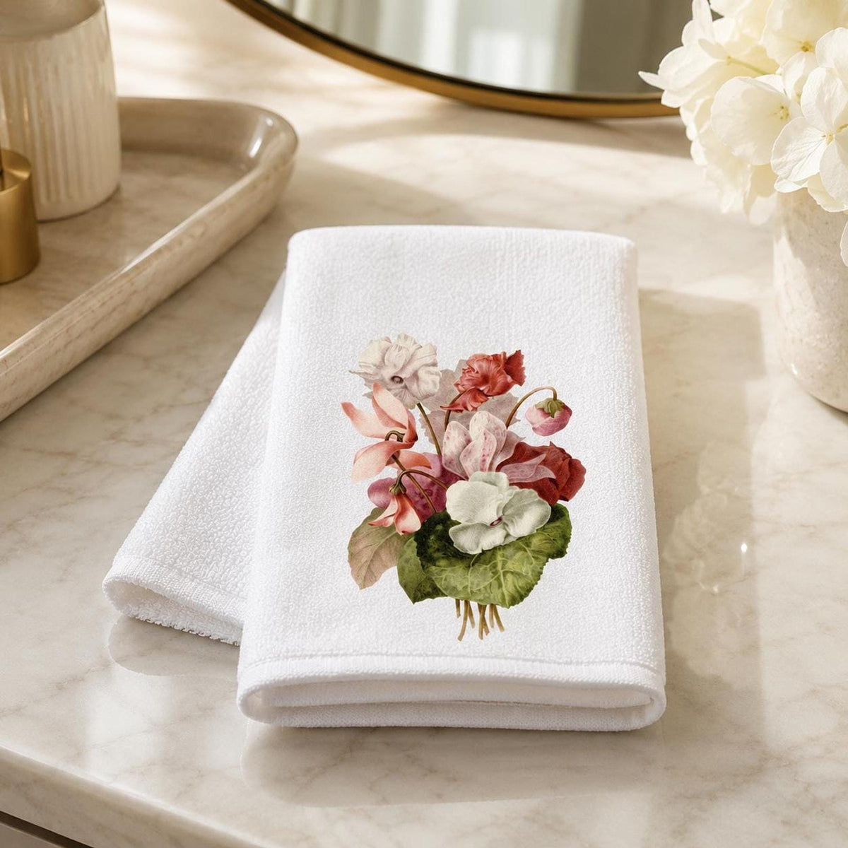 Pink Floral Fingertip Towel, 11 x 18-Inch Cotton Terrycloth Guest Bath Decor