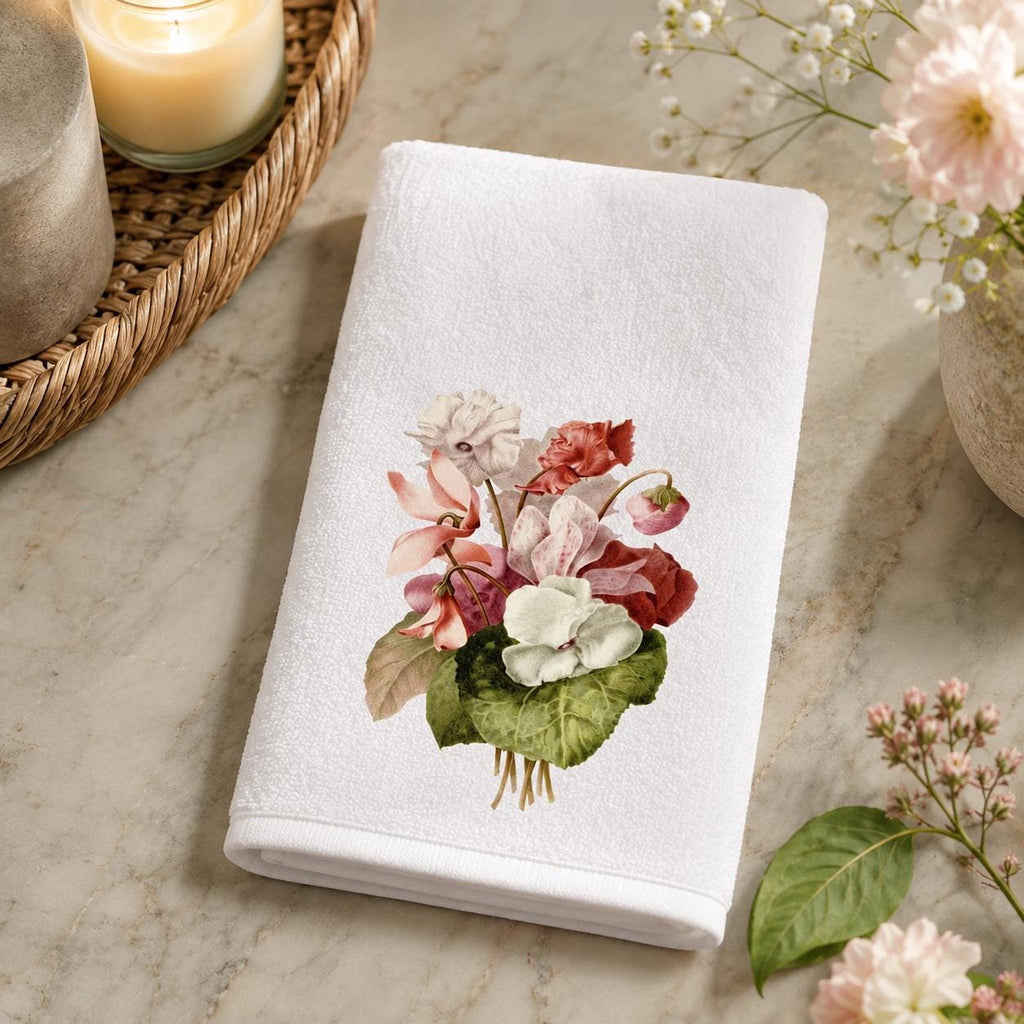 Pink Floral Fingertip Towel, 11 x 18-Inch Cotton Terrycloth Guest Bath Decor