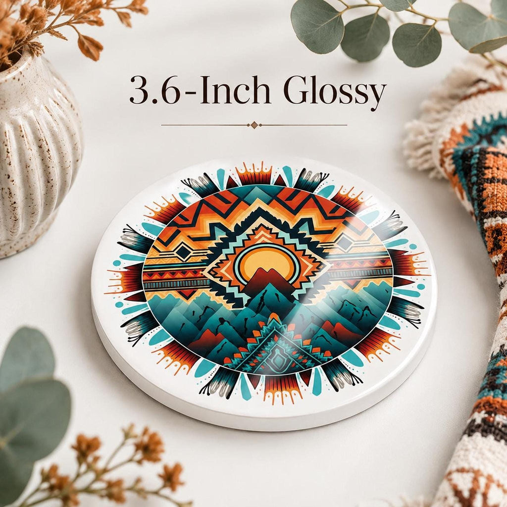 Southwestern Mountain Ceramic Coaster, Boho Desert Decor, Geometric Drink Coaster, Nature Lover Gift