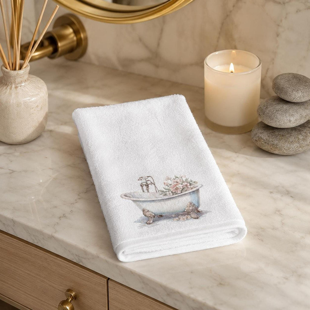 Clawfoot Tub Fingertip Towel, Vintage Bathroom Decor, Cottage Guest Bath Accent, Spa Gift