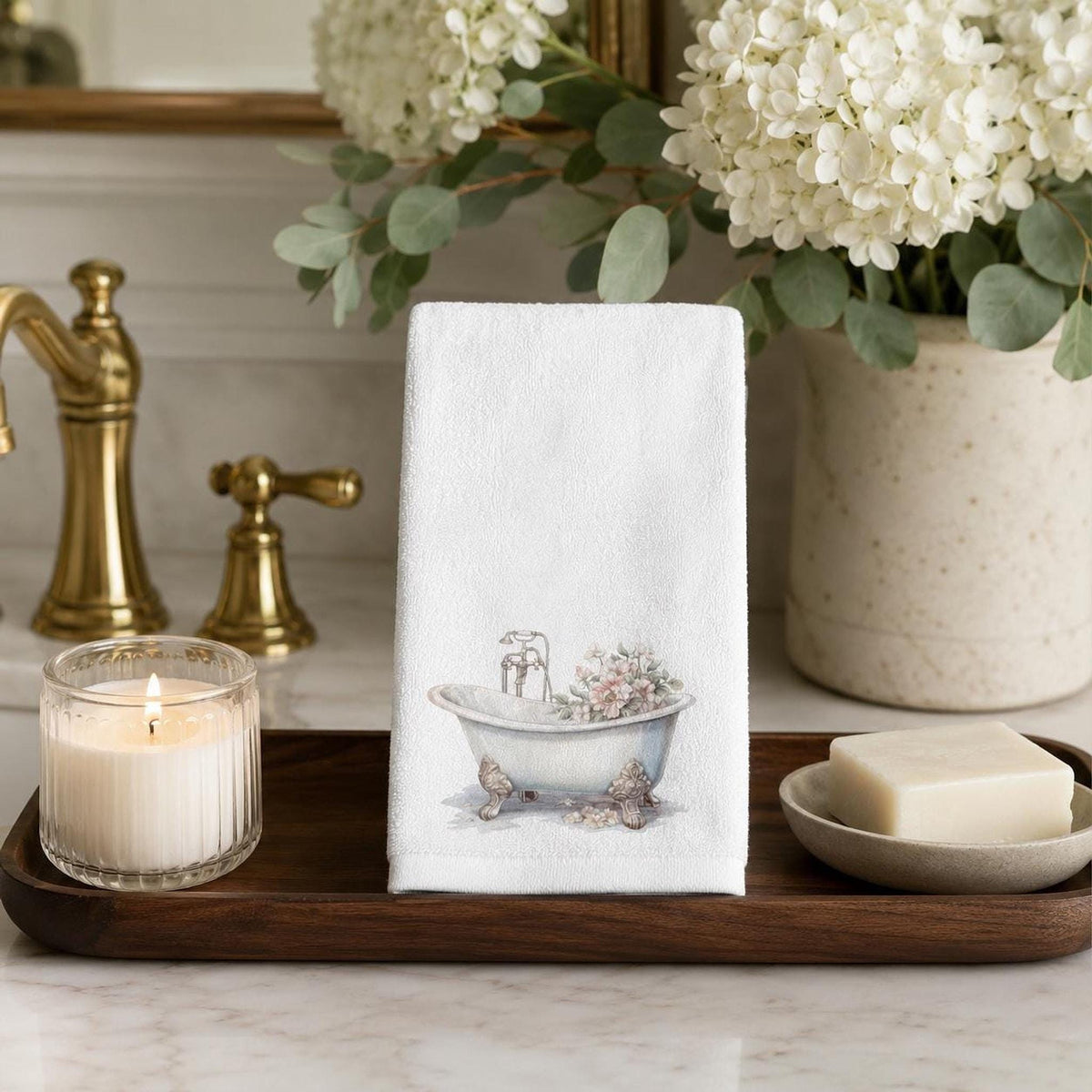 Clawfoot Tub Fingertip Towel, Vintage Bathroom Decor, Cottage Guest Bath Accent, Spa Gift