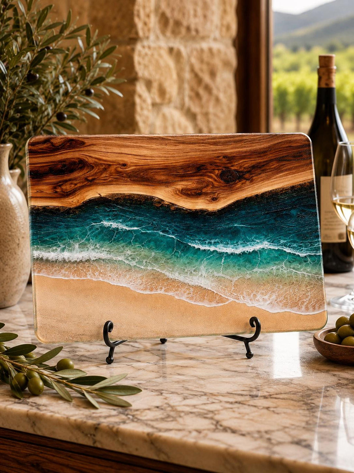 Ocean Charcuterie Cutting Board, Two Sizes, Textured Tempered Glass