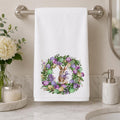 Watercolor Easter Bunny Wreath Hand Towel, Spring Floral Guest Towel