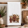 Highland Cow Towel, Christmas Kitchen Decor, White Microfiber Waffle Weave