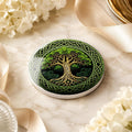 Celtic Coaster, Green Gold Ceramic Round Drink Mat