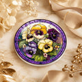 Desk Coaster, Purple Ceramic Pansy Artwork with Cork Backing