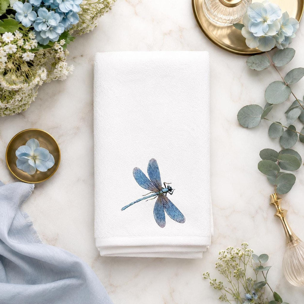 Blue Dragonfly Hand Towel, 15 x 25 Inch With Sheared Polyester Front