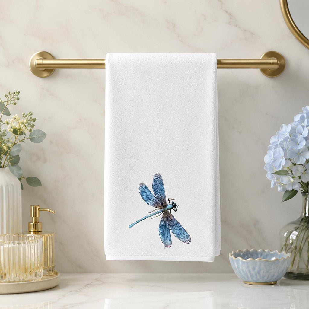 Blue Dragonfly Hand Towel, 15 x 25 Inch With Sheared Polyester Front