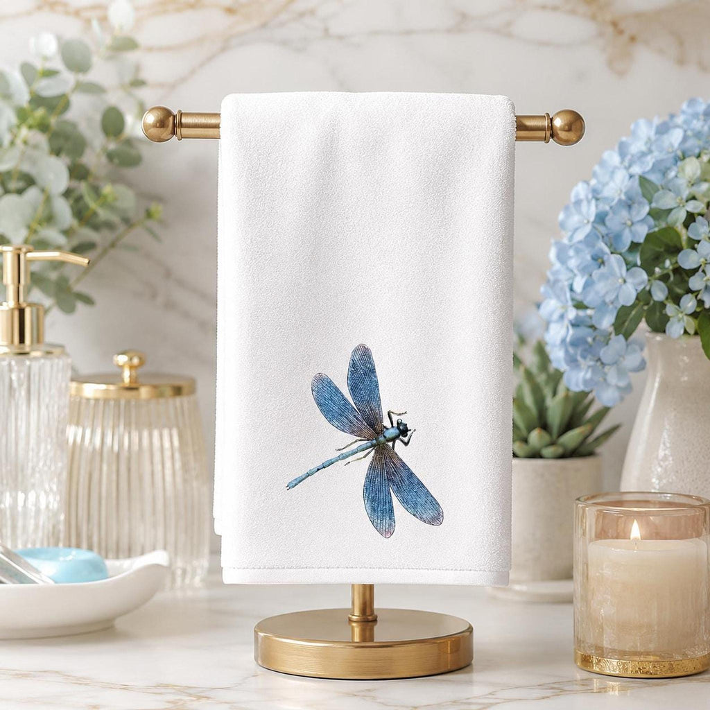 Blue Dragonfly Hand Towel, 15 x 25 Inch With Sheared Polyester Front