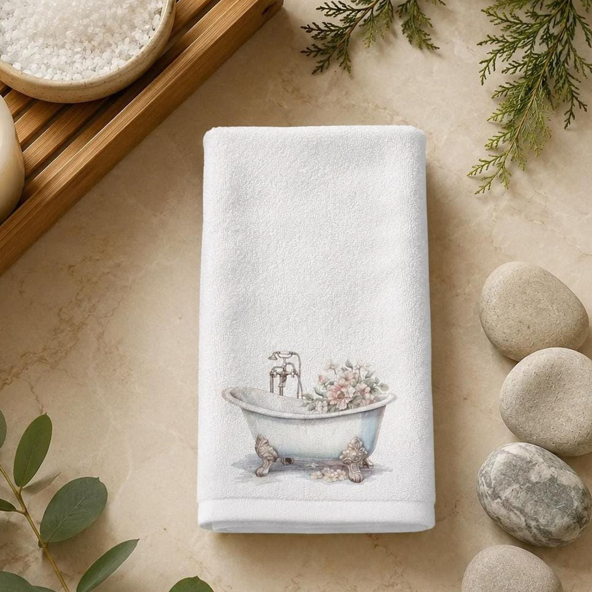 Clawfoot Tub Fingertip Towel, Vintage Bathroom Decor, Cottage Guest Bath Accent, Spa Gift