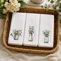 Fingertip Towel, White Botanical Accent with Cotton Terrycloth Back