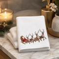 Fingertip Towel, Santa Sleigh Print with Cotton Terrycloth Back