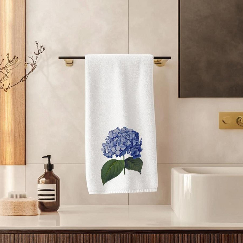 Hydrangea Towel, Blue Floral Hand in Cotton Terry Cloth