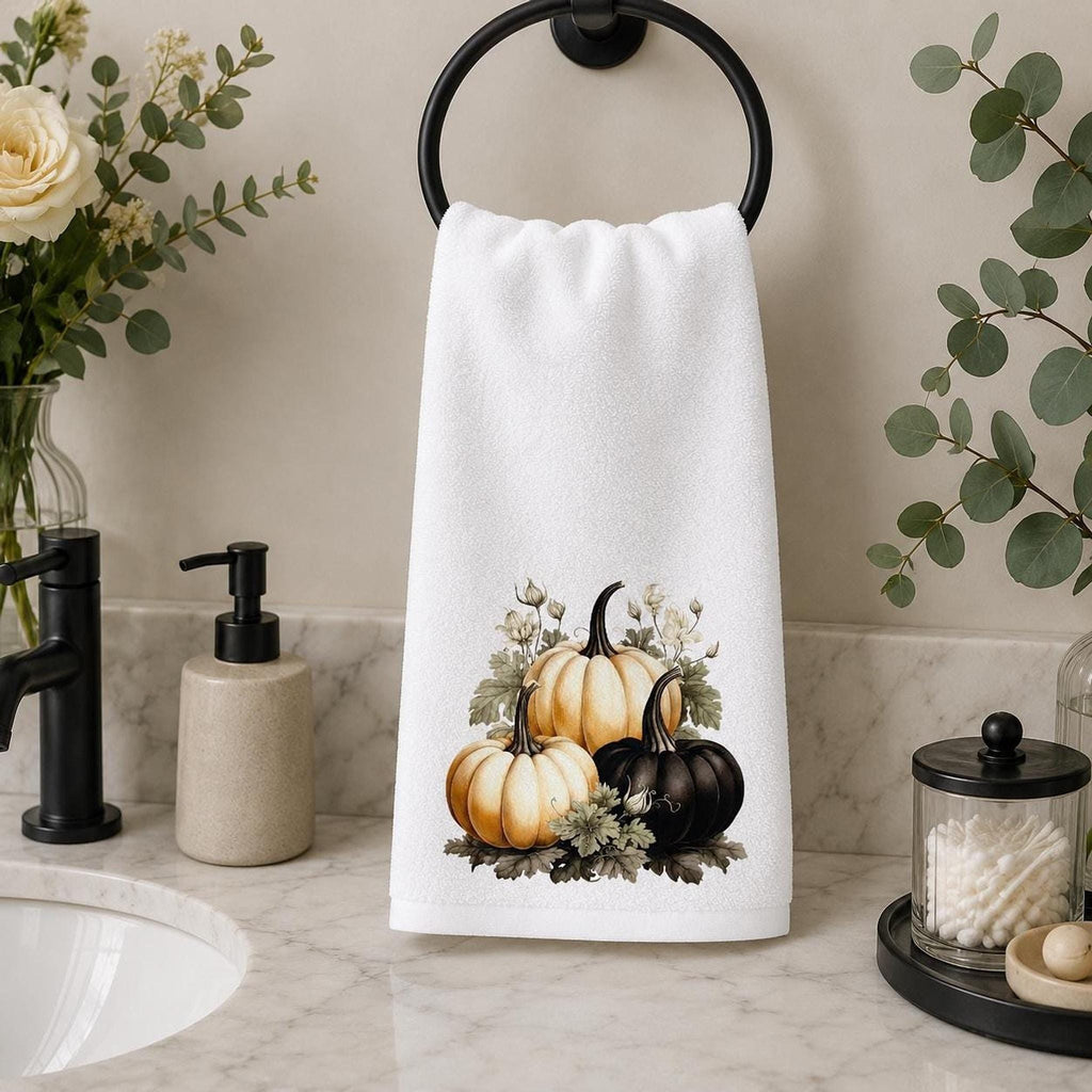 Black Pumpkin Hand Towel, 15 × 25 Inch Sheared Polyester Front, Cotton Terrycloth Back