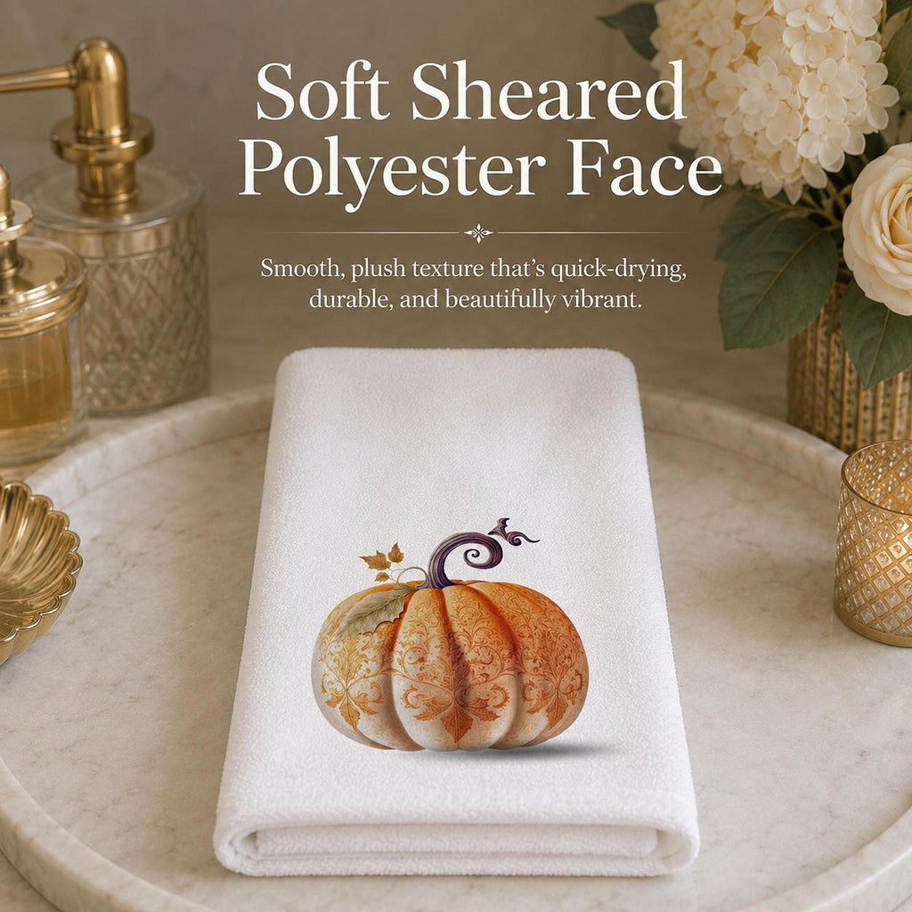 Fingertip Towel, Orange Pumpkin Print with 100% Cotton Terry Back