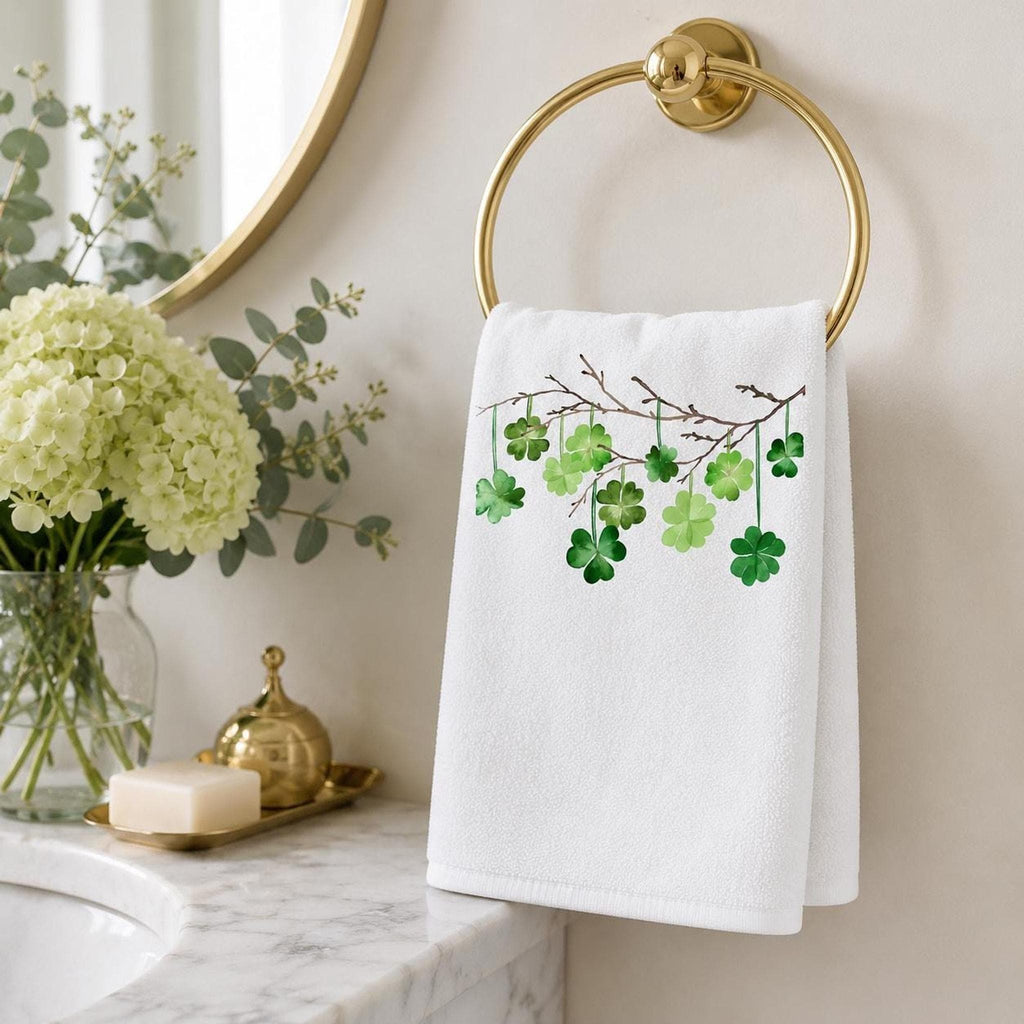 Shamrock Fingertip Towel, St Patrick’s Day Decor, Irish Guest Bath Accent, Lucky Gift