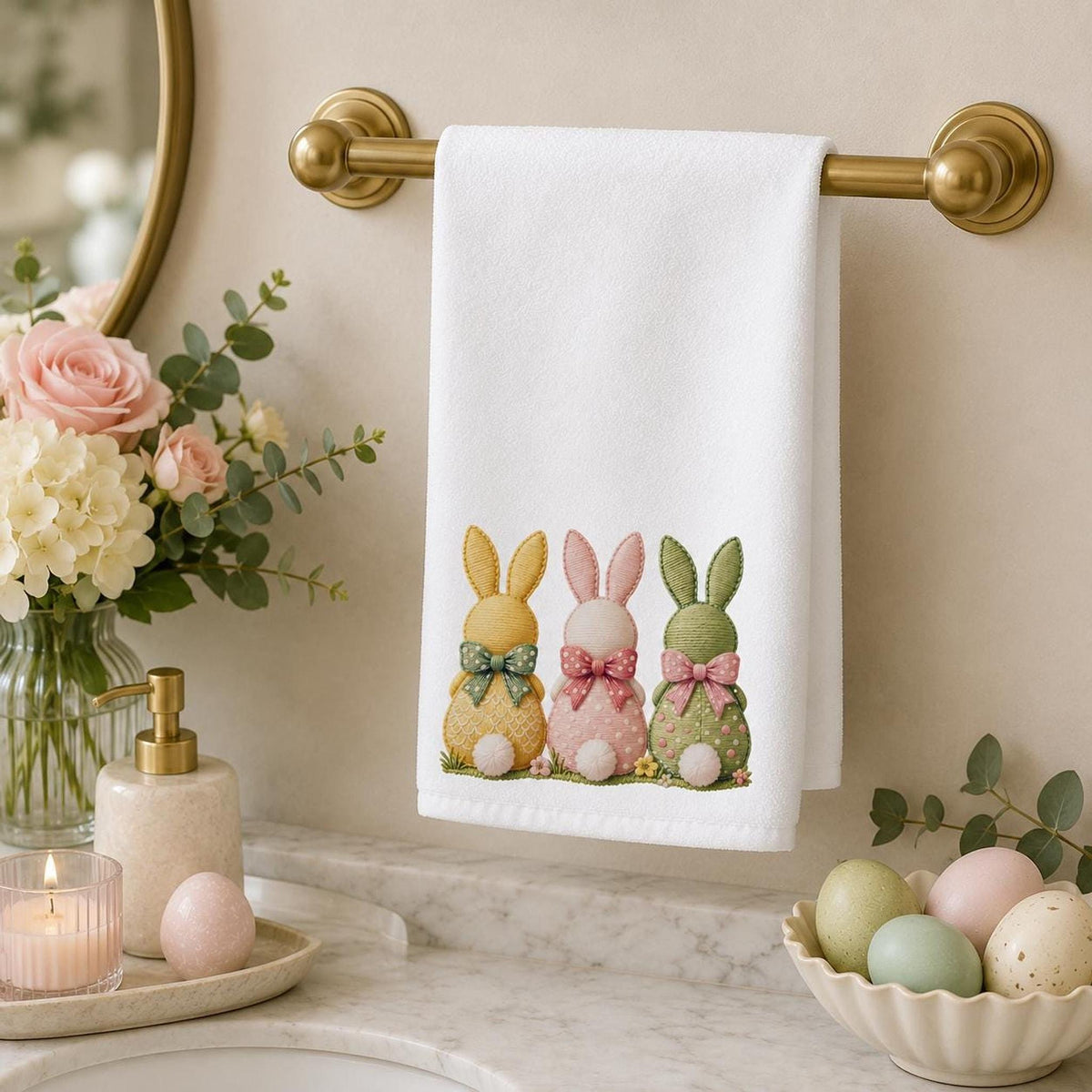 Pastel Easter Fingertip Towel, 11 x 18 Inch Powder Room Decor