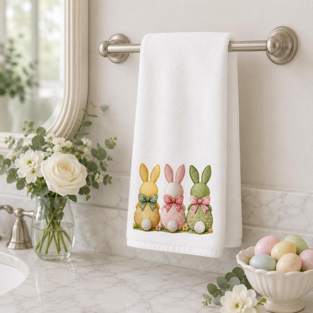 Pastel Easter Fingertip Towel, 11 x 18 Inch Powder Room Decor