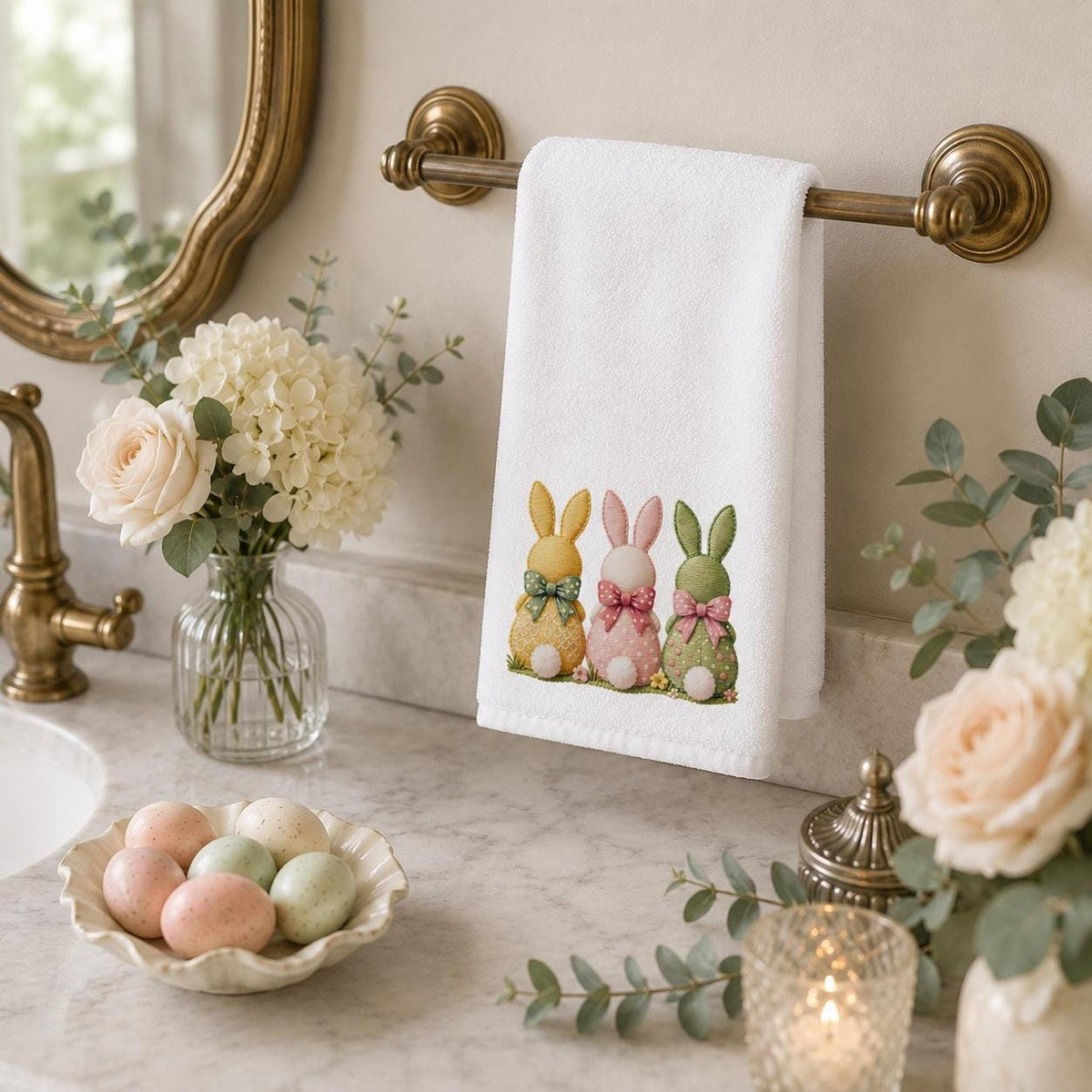 Pastel Easter Fingertip Towel, 11 x 18 Inch Powder Room Decor