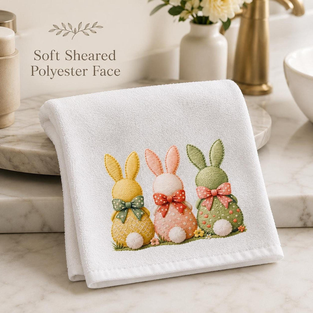 Easter Bunny Hand Towel, Pastel Rabbit Trio Decor, Spring Guest Bath Accent