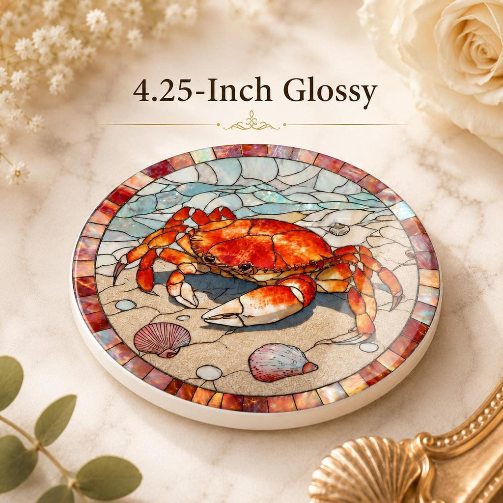 Crab Ceramic Coaster, Coastal Beach Decor, Nautical Ocean Accent, Seafood Lover Gift