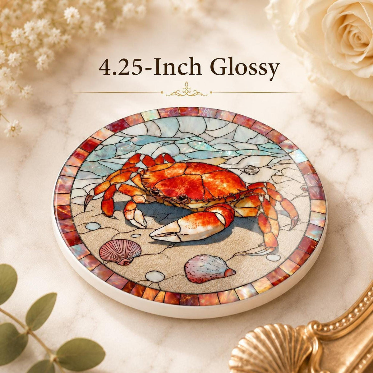 Crab Ceramic Coaster, Coastal Beach Decor, Nautical Ocean Accent, Seafood Lover Gift