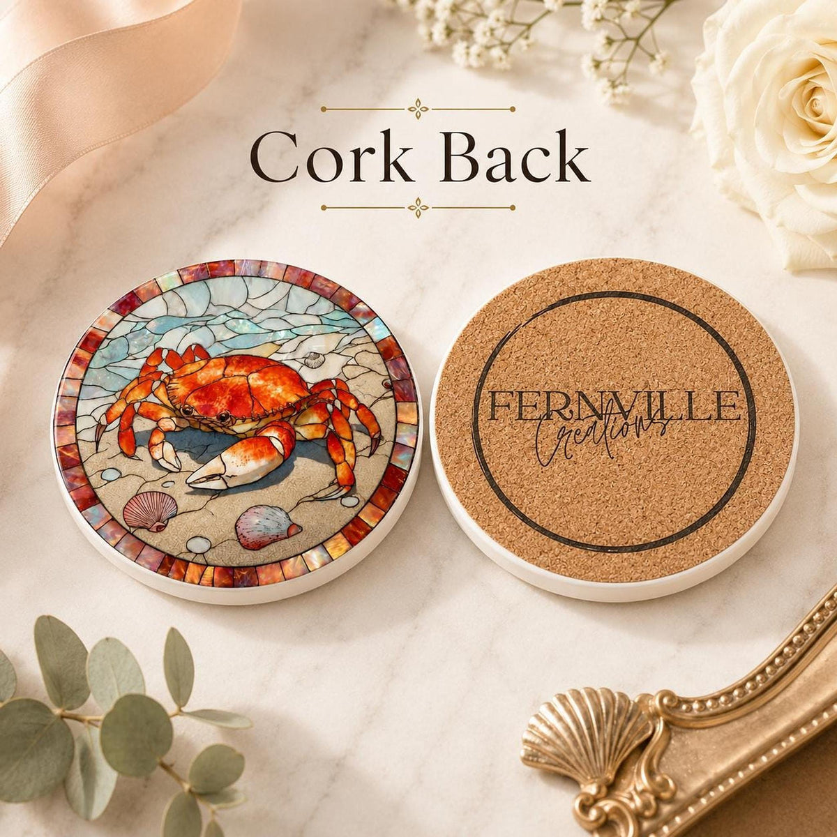 Crab Ceramic Coaster, Coastal Beach Decor, Nautical Ocean Accent, Seafood Lover Gift