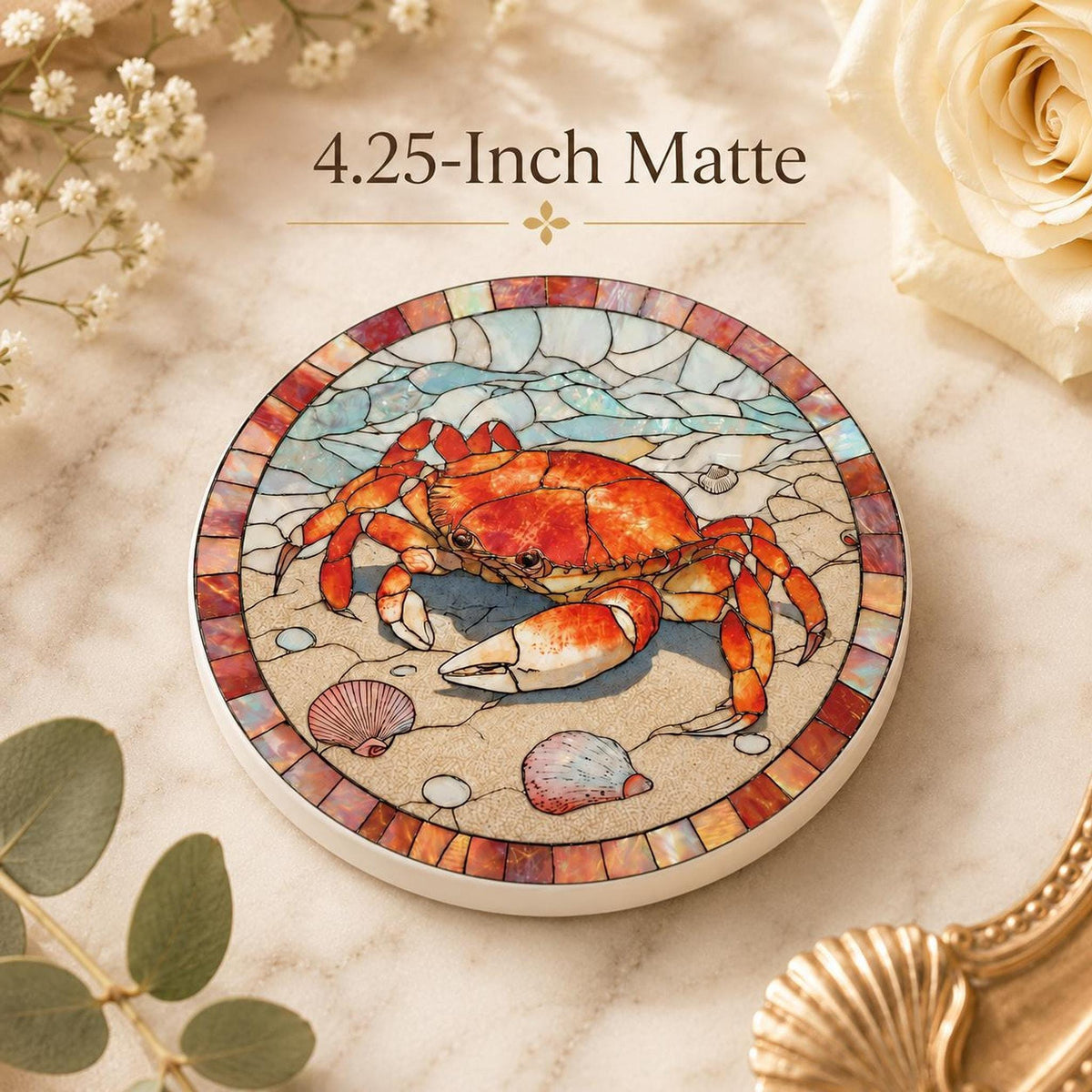 Crab Ceramic Coaster, Coastal Beach Decor, Nautical Ocean Accent, Seafood Lover Gift