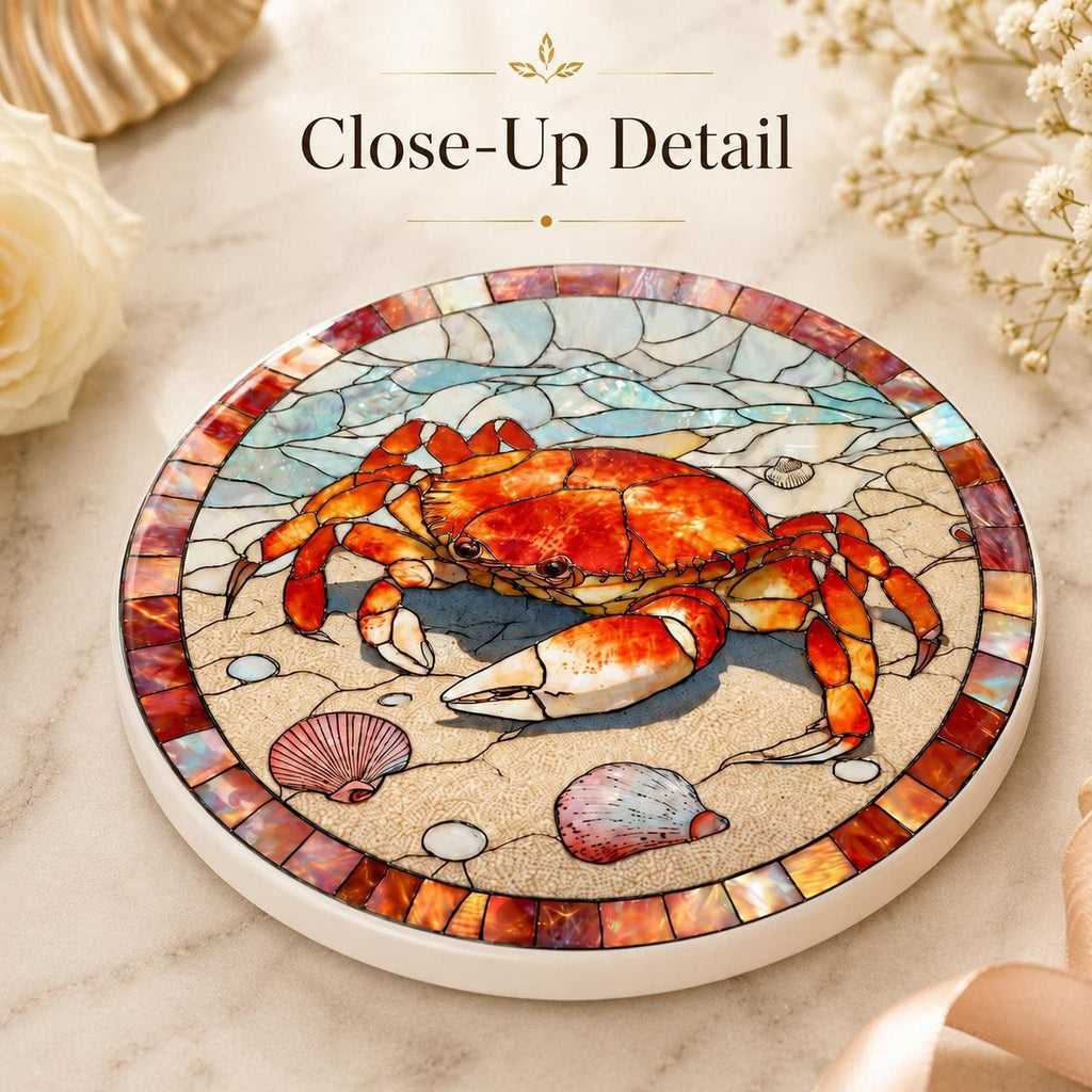 Crab Ceramic Coaster, Coastal Beach Decor, Nautical Ocean Accent, Seafood Lover Gift