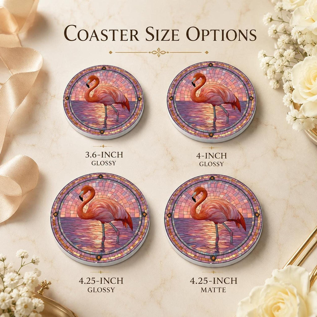 Flamingo Table Decor Ceramic Coaster, Pink Mosaic Artwork with Cork Backing