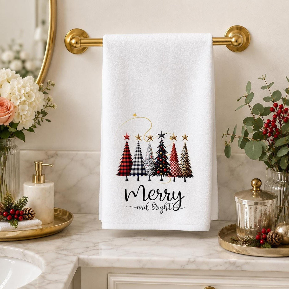 Christmas Hand Towel, 15 x 25 Inch Sheared Polyester Cotton Terrycloth